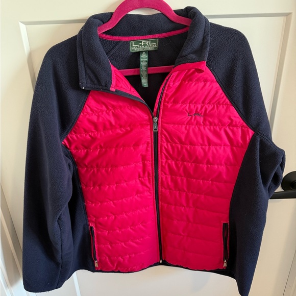 Ralph Lauren Tops - L-RL Lauren Active Ralph Lauren Quilted Puffer Fleece Jacket Pink Black 2X